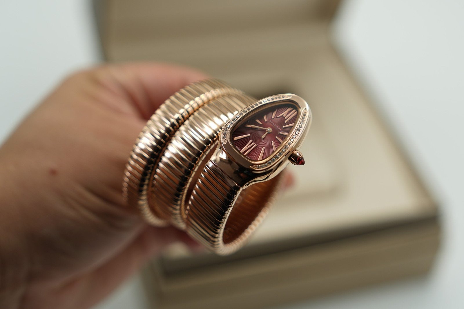 burgundy-dial-snake-triple-wrap-watch-1.jpg Jewellery front view - Bijou Era